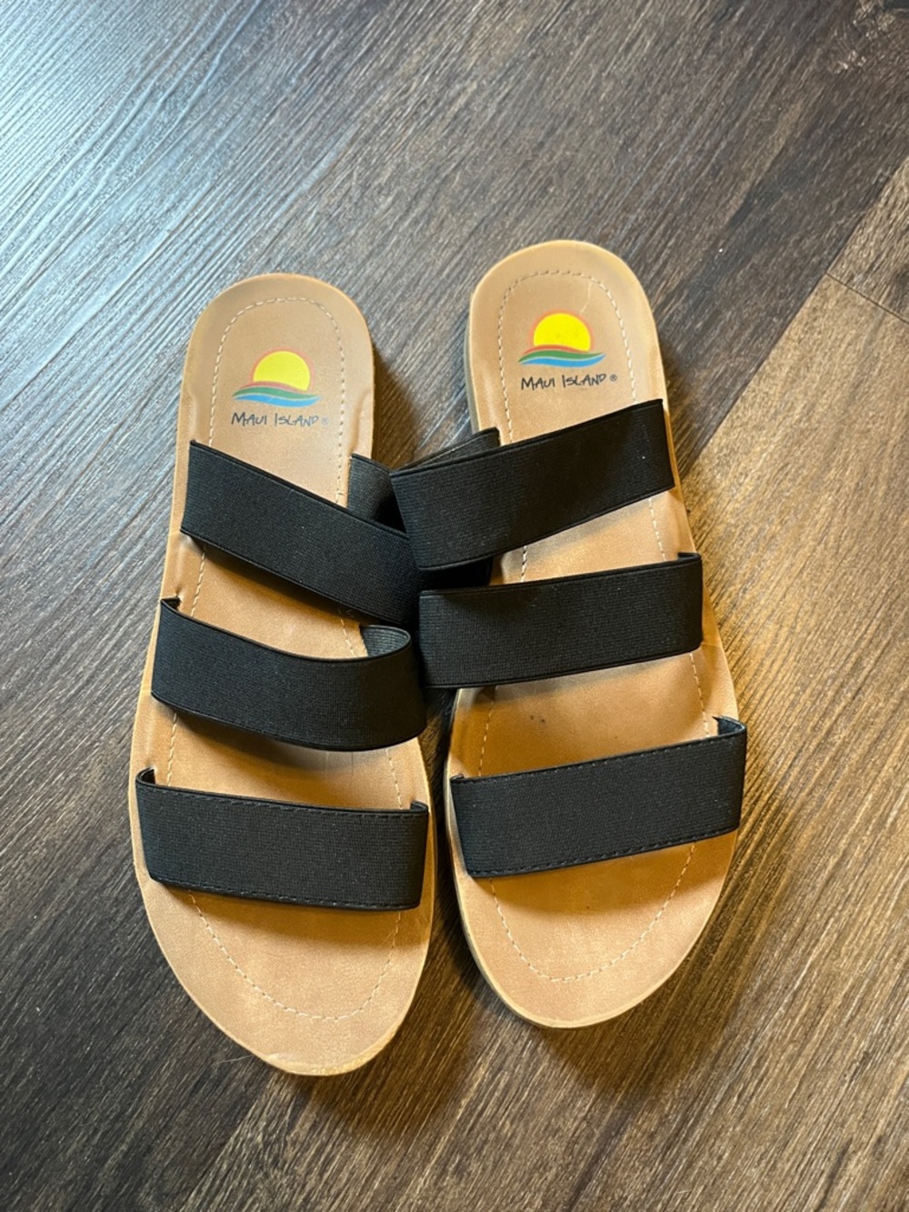 Maui Island Black Triple-Strap Slides